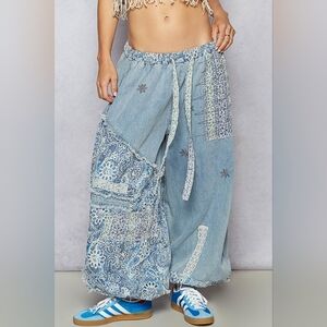 Bohemian Patchwork Wide-Leg Pants S M L